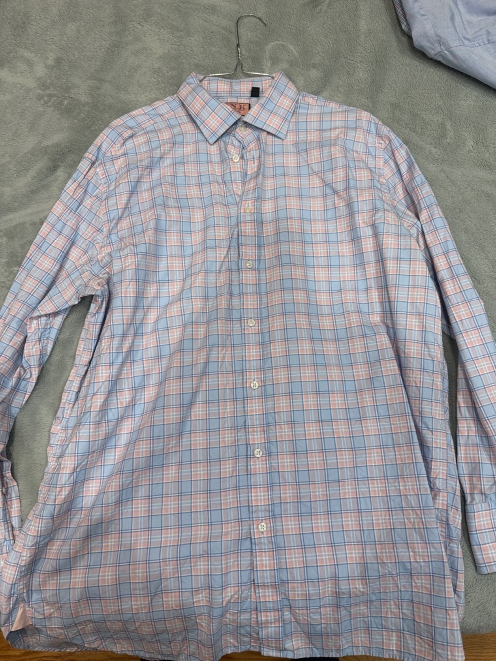 Men's Blue and Pink Plaid Button-Down Shirt